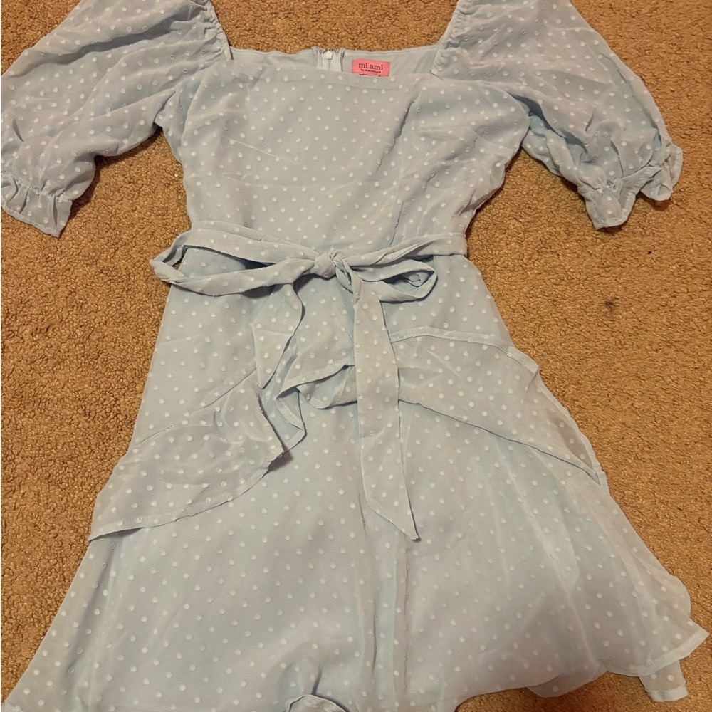 Miami Light Blue Polka Dot Kids Dress